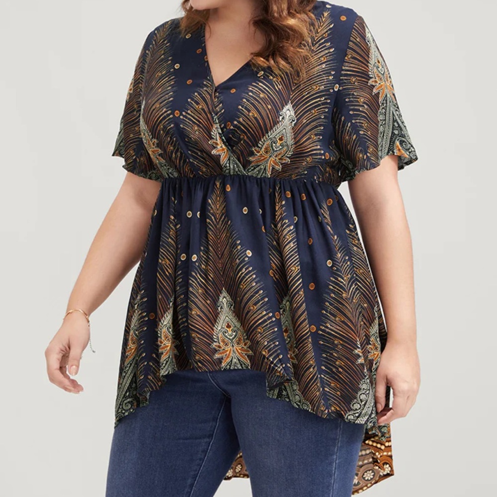 NWT BloomChic Bandana High Low Hem Flutter Wrap Blouse